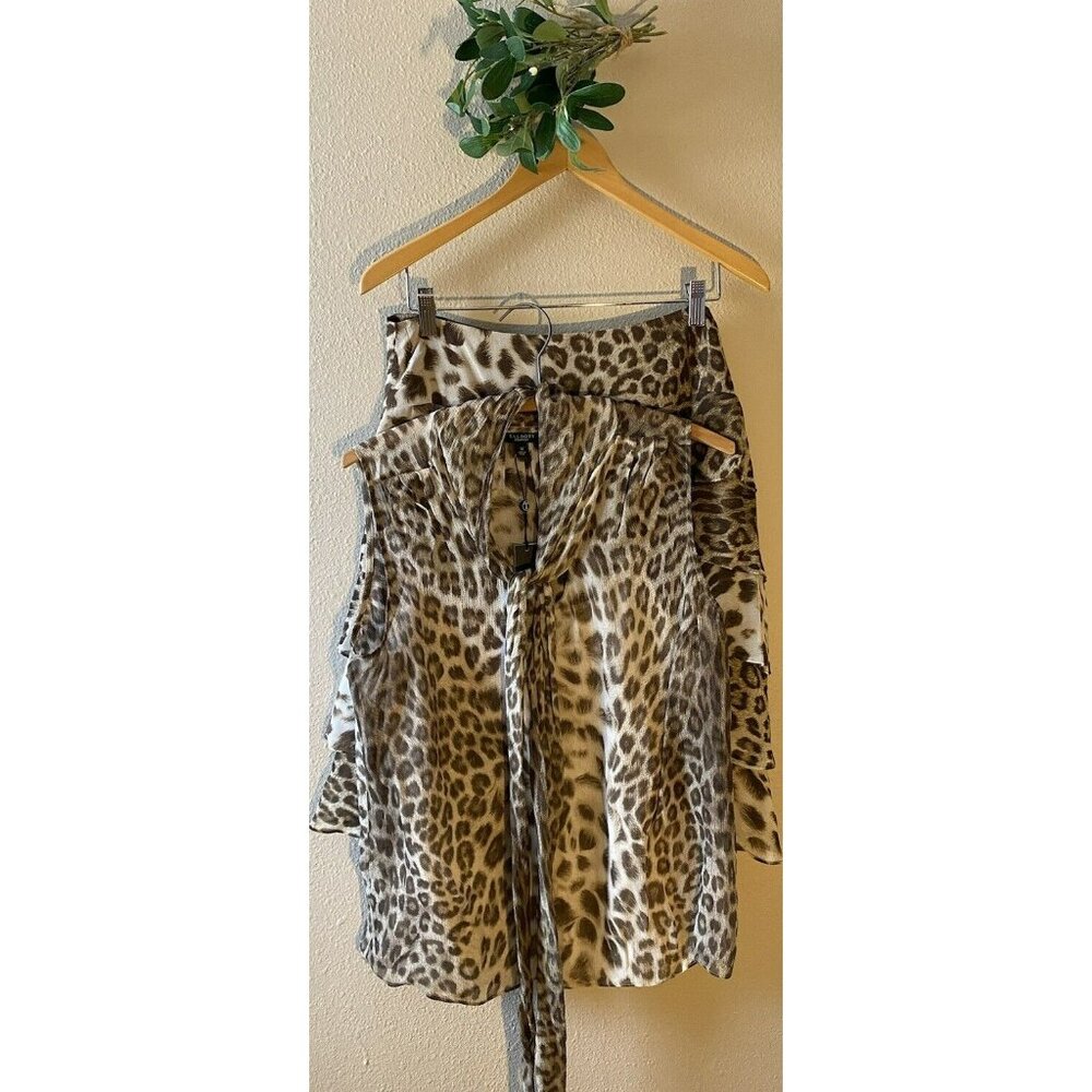 COPY - Talbots Skirt Sleeveless Blouse w/ Attached Scarf Set Animal Print Size …
